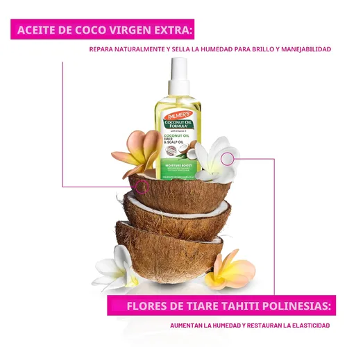 Miniatura 6 de Palmer's Aceite de coco para aumentar la humedad, aceite restaurador para el cabello y el cuero cabelludo, hidratación duradera y brillo