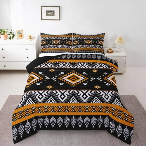 Miniatura 11 de Erosebridal - Juego de ropa de cama estilo tribal bohemio azteca, edredón con estampado étnico blanco y negro, bohemio, tamaño King, juego de Multi