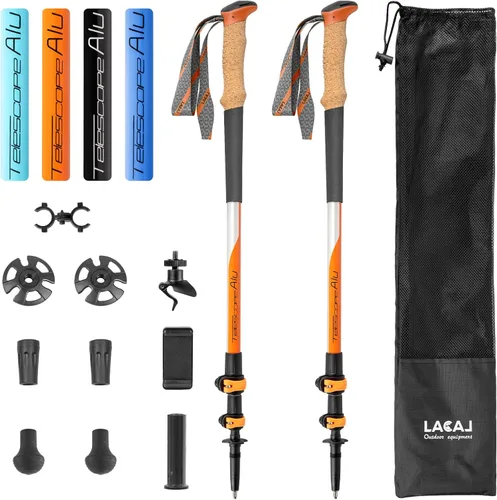 Miniatura 9 de Bastones de senderismo, bastones de senderismo telescópicos ultraligeros, bastones portátiles con altura ajustable para hombres y mujeres