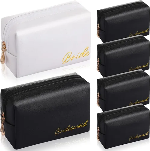 Miniatura 9 de Hillban 6 piezas de cuero sintético para novia, bolsa de maquillaje para cosméticos, dama de honor, impermeable, bolsa de viaje, bolsa de regalo