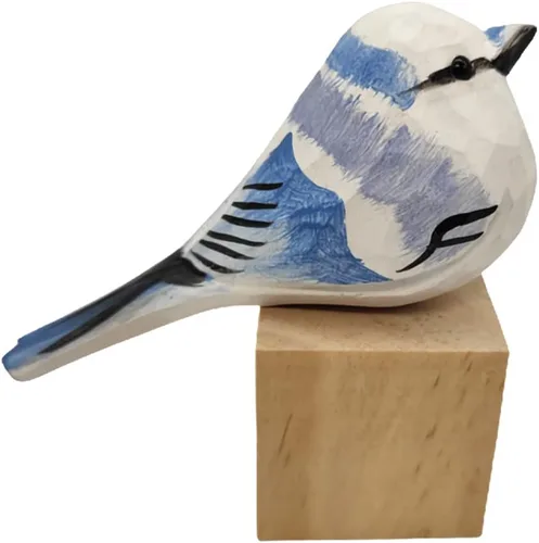 Miniatura 4 de Figura de pájaro de madera Azure Tit, tilo tallado a mano, marrón claro, decoración moderna para el hogar, regalo de pájaro