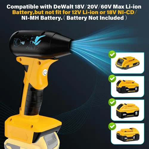 Miniatura 2 de Plumero de aire comprimido, soplador de aire de 130000 RPM para batería DeWalt de iones de litio de 20 V, teclado de limpieza y PC, 4 engranajes