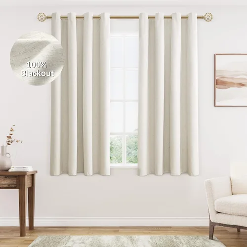 Miniatura 57 de Cream Linen Blackout Curtains 90 Length 2 Panels Set for Living Room Bedroom, 100% Black Out Thermal Insulated Linen Drapes, Room Darkening Grommet