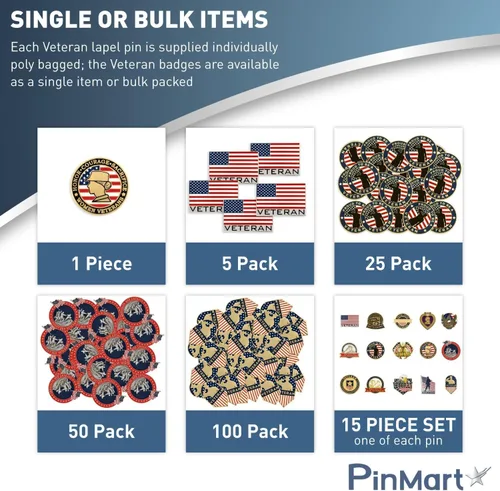 Miniatura 14 de PinMart Pin de veterano – Pin patriótico americano de solapa o sombrero – Orgulloso de ser retirado ejército, marina, fuerza aérea o cuerpo