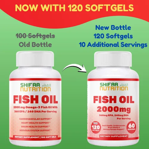 Miniatura 2 de Aceite de pescado Halal Omega 3 de 2000 mg - 60 porciones, 120 cápsulas blandas. Atrapado en la naturaleza, purificado, apto para dieta cetogénica