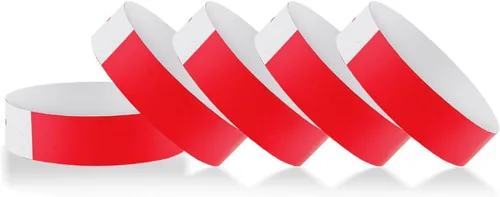 500 piezas de pulseras, pulseras de papel para eventos, pulseras adhesivas de colores, pulseras desechables, pulseras VIP para fiestas (rojo)