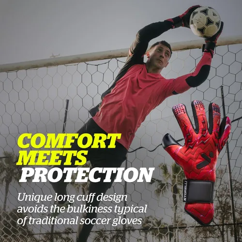 Miniatura 5 de Storelli - Guantes de portero Lightning, protección de mano de alto impacto con 5 espinas de dedo incorporadas, látex alemán New Basic rojo