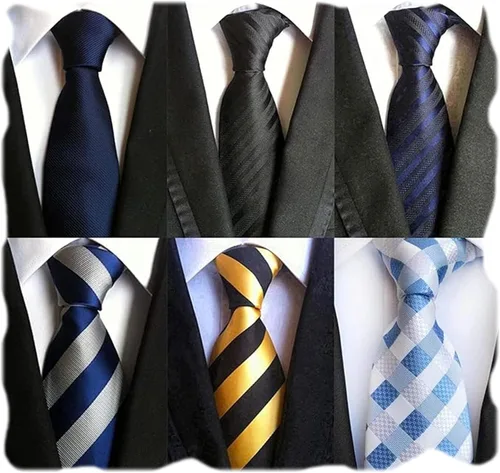 Miniatura 108 de WeiShang Lote de 6 corbatas clásicas de seda para hombre, corbatas tejidas jacquard