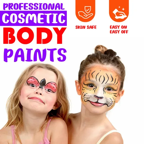 Miniatura 5 de Kit de pintura facial para niños, 20 pinturas a base de agua, no tóxicas, para piel sensible, 100 plantillas, 3 brillos 2 tizas para el cabello, 2