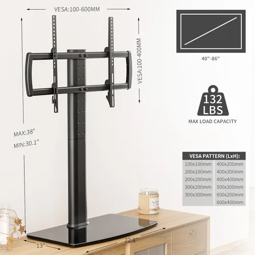 Miniatura 6 de Soporte/Base Universal Giratorio para TV de Mesa para Televisores de 40 a 86 pulgadas, Giro de 110 Grados, Altura Ajustable de 5 Niveles, Base