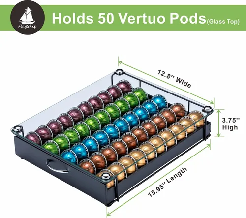 Miniatura 2 de Flagship Soporte para cápsulas Vertuo, organizador de cápsulas de café para almacenamiento de cápsulas Nespresso con tapa de vidrio