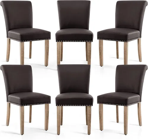 Miniatura 42 de SyMax Juego de 6 sillas de comedor de piel sintética con borde cosido, modernas sillas laterales de cocina de alta gama para dormitorio, sala