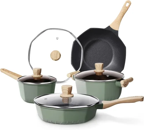 RealCool Juego de ollas y sartenes antiadherentes, 8 piezas de utensilios de cocina de inducción, juegos de utensilios de cocina antiadherentes