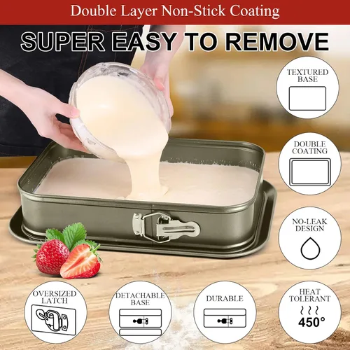Miniatura 5 de Kenond Gran Molde Desmontable para Pastel, Molde Rectangular para Cheesecake de 14 x 11 Pulgadas, Utensilios para Hornear Tiramisu con 50 Piezas