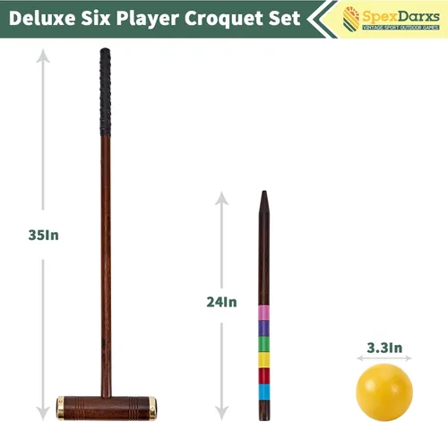 Miniatura 2 de SpexDarxs Juego de croquet para seis jugadores, juego de croquetas de 35 pulgadas con mazos de madera de primera calidad, bolas