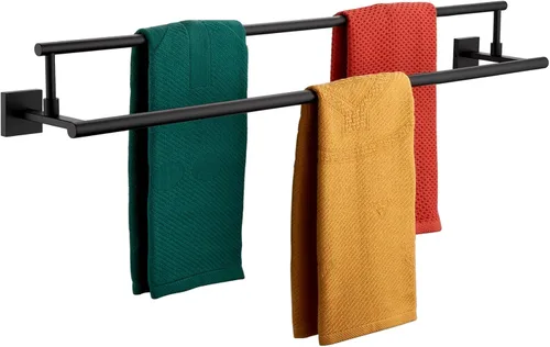 KOKOSIRI Toalleros de baño de 36 pulgadas, rieles dobles para toallas, portatollas negro mate extralargo para cocina, inodoro, acero inoxidable