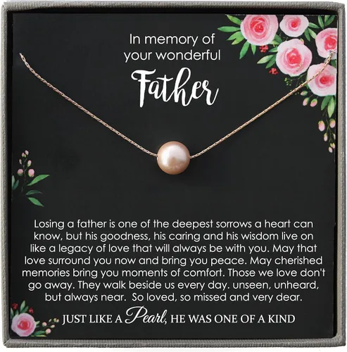 Miniatura 16 de Regalos conmemorativos por la pérdida del padre, collar de perlas blancas de plata de ley 925 con mensaje significativo