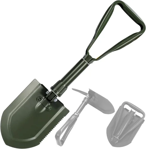 Miniatura 10 de REDCAMP - Pala plegable militar de 23" para campamento con cubierta, pala portátil con acero de alto manganeso, herramienta táctica para cavar