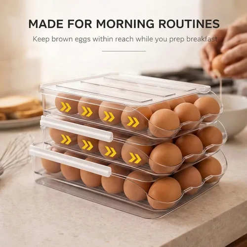 Miniatura 5 de Soporte para huevos para refrigerador con dispensador automático rodante, dispensador de huevos para refrigerador, organizador de huevos apilable