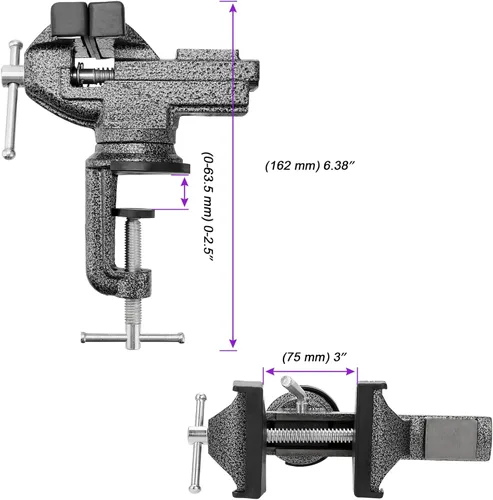 Miniatura 2 de JOIKIT Paquete de 2 prensas de banco de 3 pulgadas, tornillo de banco portátil universal para mesa con base giratoria de 360° para carpintería, Negro