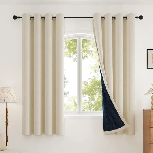 Miniatura 24 de Rinwoc - Cortinas 100% opacas gruesas y suaves de 2 paneles para dormitorio, aspecto de lino texturizado, bloqueo total de luz, cortinas