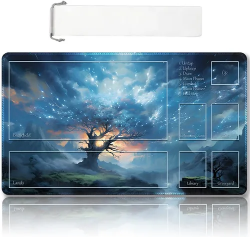 Miniatura 32 de Tapete de juego MTG cosido de alta calidad con zonas y respaldo de goma antideslizante, tapete de juego TCG para MTG y otros juegos de cartas, Dkt