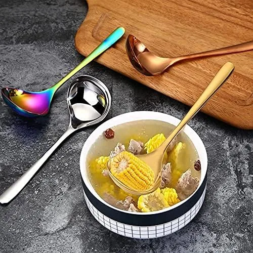 Miniatura 3 de Paquete de 2 cucharones de sopa de arco iris 304 de acero inoxidable con cuchara colorida para servir la cocina
