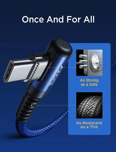 Miniatura 6 de AINOPE - Cable USB C de 1 metro en ángulo recto, paquete de 2 cables USB a USB C de 1 metro, cable USB A a USB C trenzado de nailon de 3.1A de carga