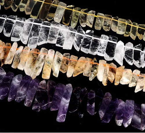 Miniatura 3 de Cuentas de cristal de amatista natural, tira plana irregular, cuentas sueltas de palo para hacer joyas, cristal curativo, pulido o crudo en la parte