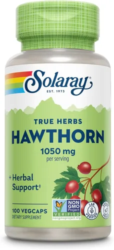 SOLARAY Hawthorn Berry Cápsulas de 1050 mg – Apoyo herbario calmante – Suplemento de bayas de Hawthorne para apoyo general del bienestar – Baya
