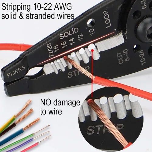 Miniatura 3 de DOWELL Herramienta de pelado de cables, pelacables, engarzadora, cortador multifunción de 8 pulgadas 10-22AWG