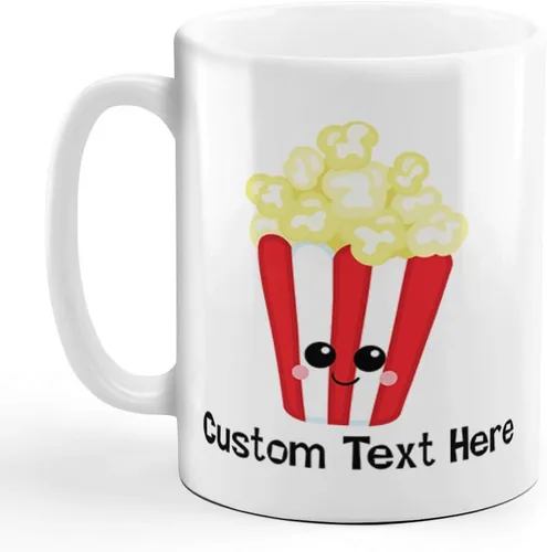Taza de café de cerámica personalizada Paquete de 11 onzas Palomitas de maíz Alimentos y bebidas Taza de té blanca Texto personalizado aquí