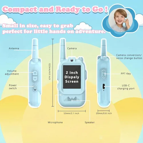 Miniatura 9 de Walkie Talkies de video para niños, walkie talkies de video en tiempo real para niños, 2 unidades, pantalla IPS de 2.0 pulgadas y alcance de 1,312.3