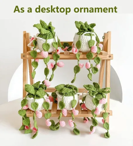 Miniatura 6 de Planta colgante de ganchillo para automóvil, colgador de espejo de automóvil de punto, cesta colgante de ganchillo para plantas de automóvil, lindos