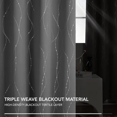 Miniatura 8 de Deconovo Par de cortinas blackout con ojales para puerta corrediza de cristal, 95 pulgadas de largo, con bloqueo de luz y patrón de puntos