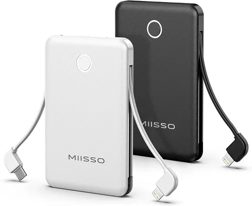 Miniatura 11 de Banco de energía ultra delgado de 6000 mAh, batería externa de 3 salidas compatible con iPhone, 2 unidades, color blanco y morado Paquete de 2 6000