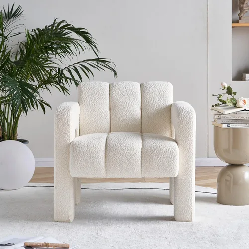 Miniatura 3 de Silla decorativa para sala de estar, moderna y cómoda silla de lectura para dormitorio, silla lateral tapizada de tela de boucle para sala de estar