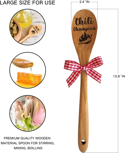 Miniatura 5 de Chili Champion - Cuchara de madera para cocinar, cuchara mezcladora de concurso de chile, trofeos de cocina de chile, regalos divertidos
