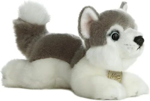 Aurora® Peluche realista Miyoni® Husky – Los detalles realistas hacen un compañero preciado – perfecto para decorar dormitorios o aulas, color gris,
