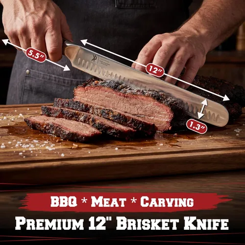 Miniatura 2 de Kitchen perfection Cuchillo de Brisket de 12 pulgadas para tallar y cortar carne - Borde Granton de acero alemán ultra afilado de alta calidad