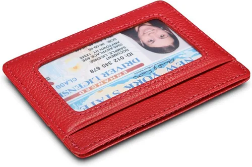 Miniatura 2 de Tarjetero para tarjetas de crédito, de cuero, delgada, minimalista, con bloqueo de RFID, talla única , rojo (Red With Id Window)