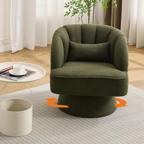 Miniatura 34 de GarveeHome Silla de acento moderna giratoria de barril, sillón tapizado de terciopelo de 360 grados con respaldo a rayas y acolchado suave, cómoda