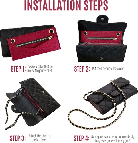 Miniatura 3 de Long Wallet Conversion Kit for Long Flap Wallet Insert & Chain Strap Wallet on Chain Gold Silver CardHolder Crossbody Converter Kit