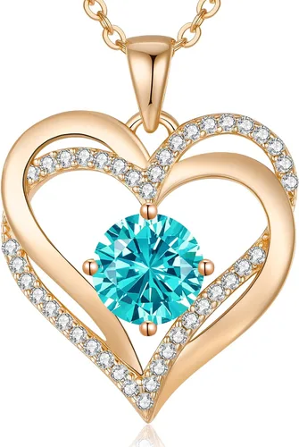 Miniatura 103 de LOUISA SECRET Love Heart Birthstone Necklaces for Women, Birthday Gift for Women, Anniversary Jewelry for Wife Her, 925 Sterling Silver Pendant