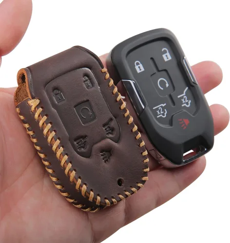 Miniatura 5 de Funda para llavero GMC, 6 botones, funda de cuero para llaves, llavero de metal para Yukon XL Denali 2015-2020, Chevy Tahoe Suburban