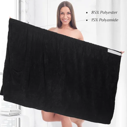 Miniatura 23 de 4 toallas envolventes para mujer, bata de spa con cierre ajustable, parte superior elástica, envoltura ligera para baño y ducha