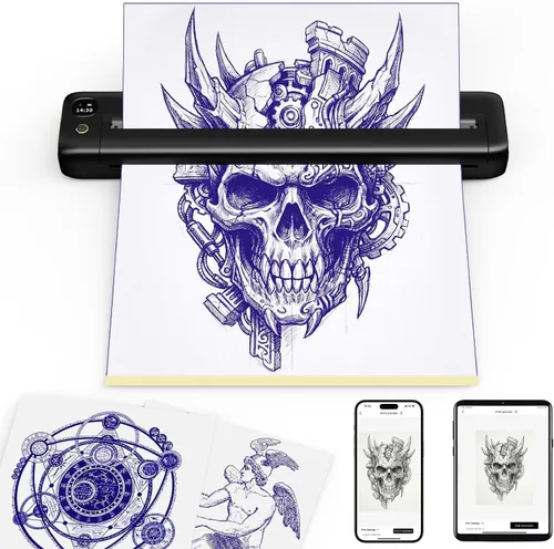 Rongta Impresora de plantillas de tatuaje, máquina de tatuaje inalámbrica, suministros de tatuaje para profesionales y principiantes, conectividad
