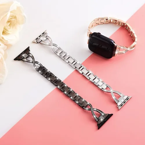 Miniatura 4 de for Apple Watch Band 38mm 40mm 41mm 42mm 44mm 45mm 46mm 49mm iWatch Bands Series 11 10 9 8 7 6 5 4 3 SE Bling Metal Bracelet Women Dressy Cute Strap