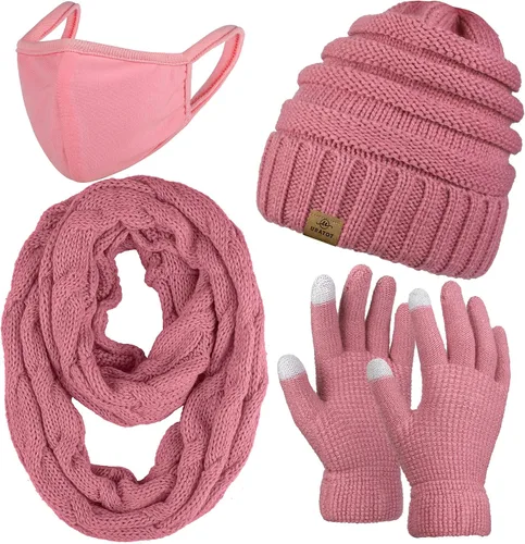 URATOT Juego cálido de invierno con bufanda infinita y sombrero para pantalla táctil para hombres y mujeres