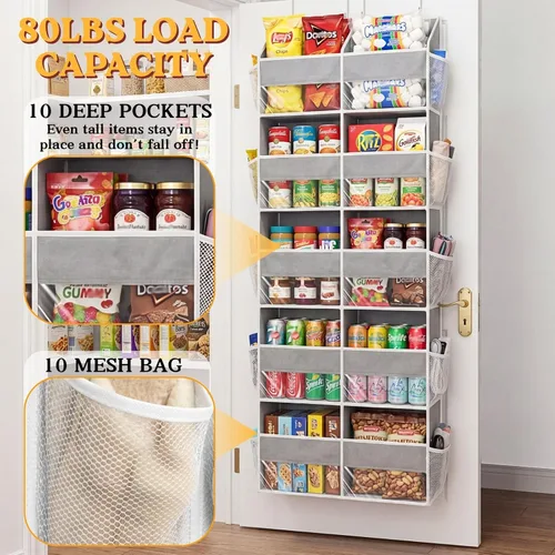 Miniatura 3 de Organizador para colocar sobre la puerta, 5 niveles extra grande detrás de la puerta con 10 bolsillos delanteros grandes y 10 bolsillos de malla